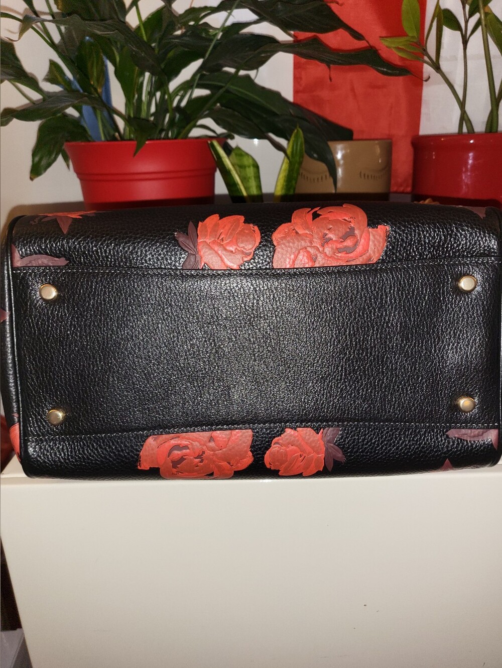 Coach Large Black Rowan Satchel with Red Rose Print - NWOT - Picture 5 of 7